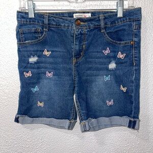 Beautees Girls Sz 16 Denim Shorts Light Blue Embroidered Butterfly Embroidered